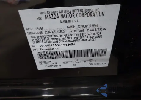 2009 Mazda Mazda6 I Sport z USA, uszkodzony, nr VIN 1YVHP81A395M12654